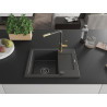 Mexen Enzo évier en granit 1 bac avec égouttoir et robinet de cuisine Flora, noir moucheté - 6506-76-670401-75-B