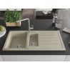 Mexen Andres évier en granit 1,5 bac avec égouttoir et robinet de cuisine Flora, beige - 6515-69-670401-00