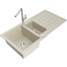 Mexen Andres évier en granit 1,5 cuve avec égouttoir et robinet de cuisine Flora, beige - 6515-69-670401-00