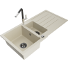 Mexen Andres évier en granit 1,5 cuve avec égouttoir et mitigeur de cuisine Flora, beige - 6515-69-670401-07-B
