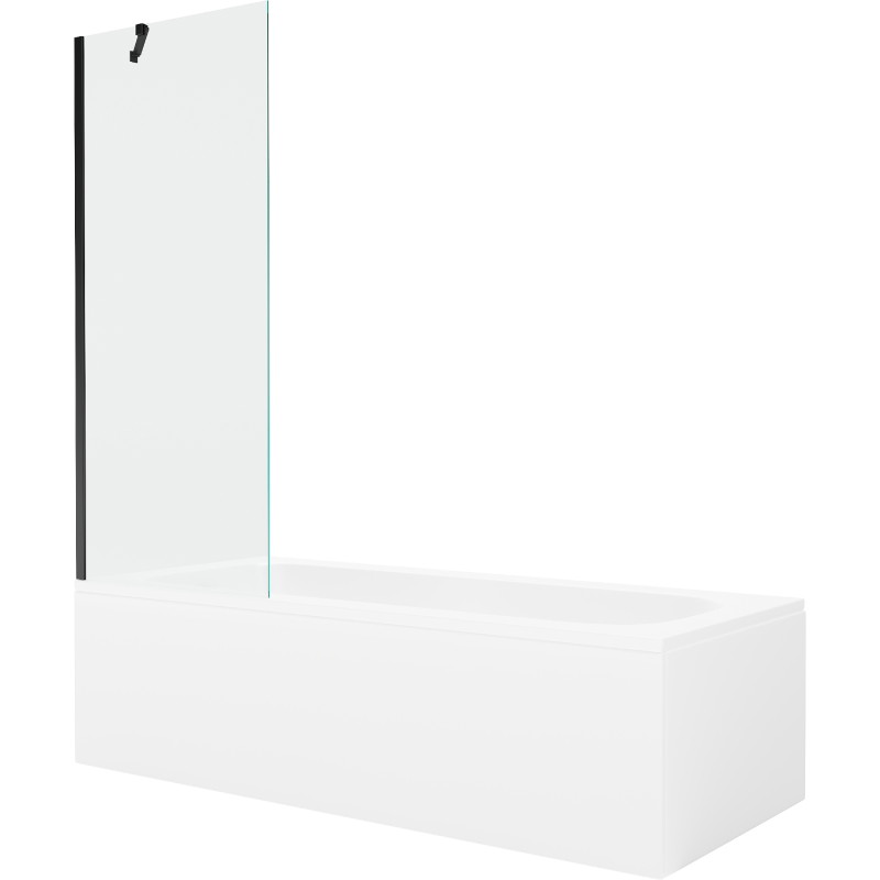 Mexen Vega baignoire rectangulaire 180 x 80 cm avec habillage et paravent à 1 battant 70 cm, transparent, noir