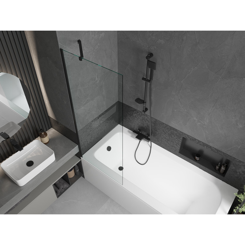 Mexen Vega baignoire rectangulaire 180 x 80 cm avec habillage et paroi 1 volet 70 cm, transparent, noir - 550118080X9507000070