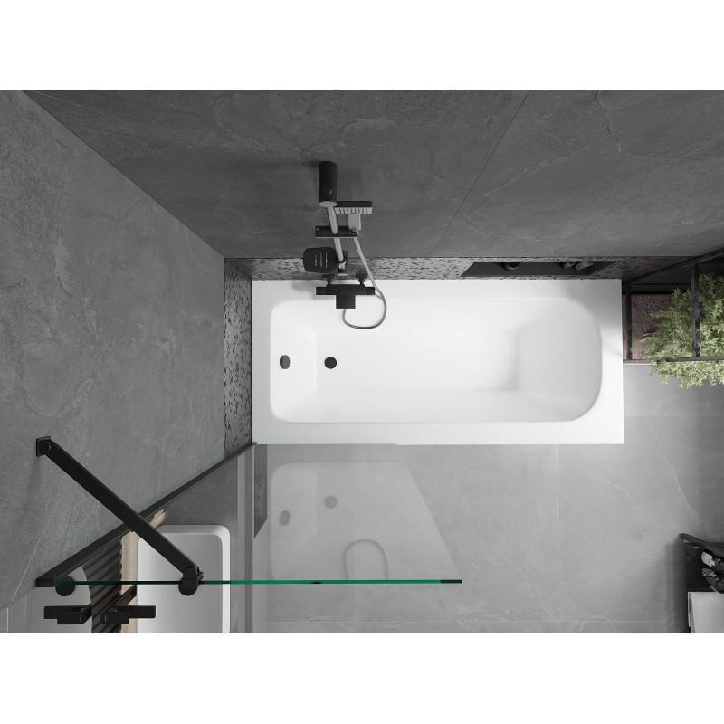 Mexen Vega baignoire rectangulaire 180 x 80 cm avec habillage et paroi 1 volet 70 cm, transparent, noir - 550118080X9507000070