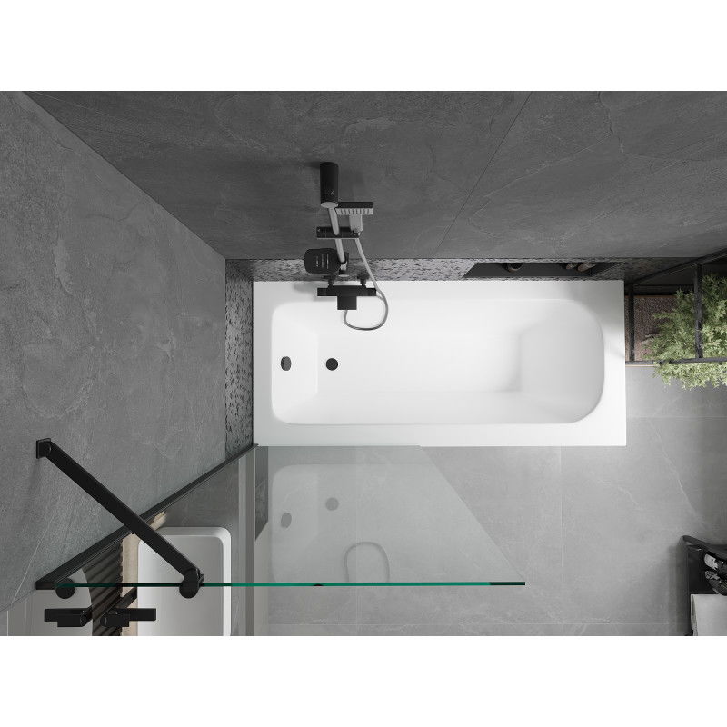 Mexen Vega baignoire rectangulaire 180 x 80 cm avec habillage et paravent à 1 vantail 80 cm, transparent, noir