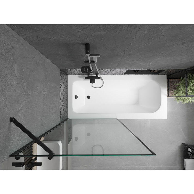 Mexen Vega baignoire rectangulaire 180 x 80 cm avec tablier et paroi de bain 1 volet 90 cm, motif noir - 550118080X9509007070