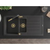 Mexen Andres évier en granit à 1,5 bacs avec égouttoir et robinet de cuisine Flora, noir moucheté - 6515-76-670401-75-G