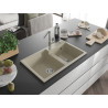 Mexen Tomas évier en granit 2 bacs avec robinet de cuisine Flora, beige - 6516-69-670401-00