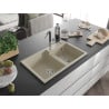 Mexen Tomas évier en granit 2 bacs avec robinet de cuisine Flora, beige - 6516-69-670401-07
