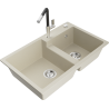 Mexen Tomas évier en granit 2 bacs avec robinet de cuisine Flora, beige - 6516-69-670401-07
