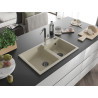 Mexen Tomas évier granitique double bac avec mitigeur de cuisine Flora, beige - 6516-69-670401-07-B