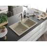 Mexen Tomas évier en granit 2 bacs avec robinet de cuisine Flora, beige - 6516-69-670401-57-G