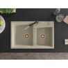 Mexen Tomas évier en granit 2 bacs avec robinet de cuisine Flora, beige - 6516-69-670401-57-G