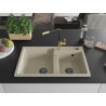 Mexen Tomas évier granit 2 bacs avec robinet de cuisine Flora, beige - 6516-69-670401-57-B