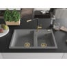 Mexen Tomas évier en granit 2 bacs avec robinet de cuisine Flora, gris - 6516-71-670401-57-G