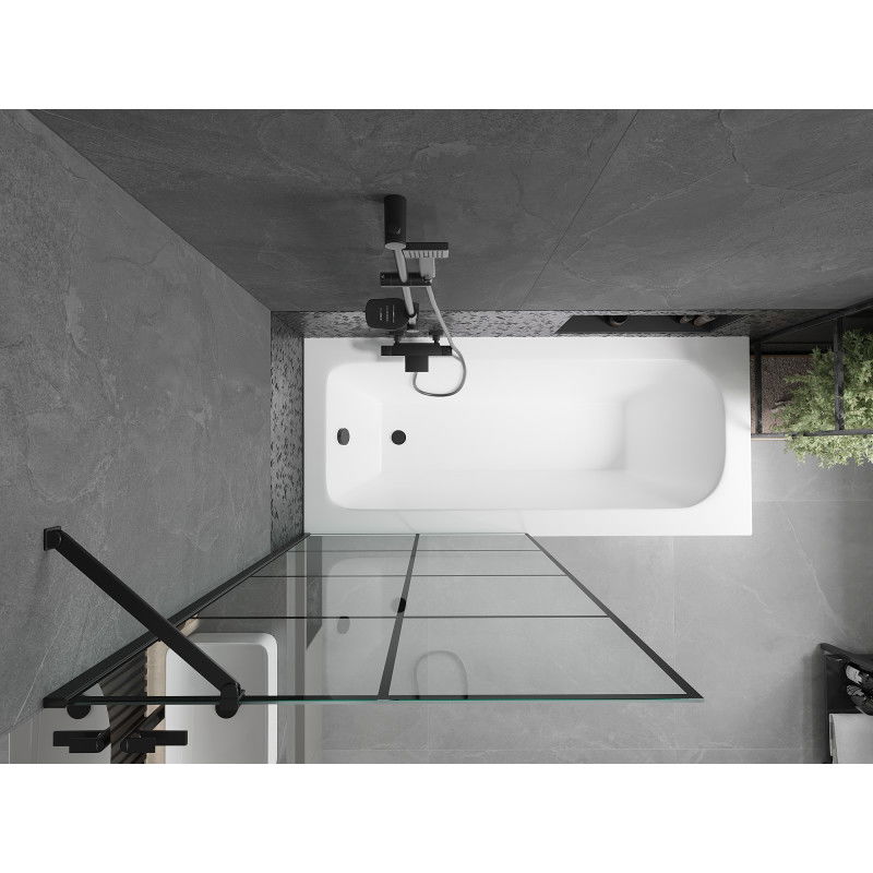 Mexen Vega baignoire rectangulaire 180 x 80 cm avec habillage et paroi de douche à 1 volet 90 cm, motif noir
