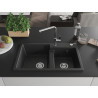 Mexen Tomas évier en granit 2 bacs avec robinet de cuisine Flora, noir/argent métallique - 6516-73-670401-00