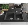 Mexen Tomas évier en granit 2 bacs avec robinet de cuisine Flora, noir tacheté - 6516-76-670401-00