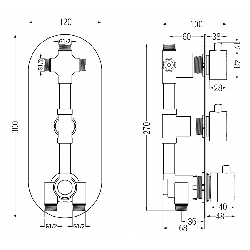 Mexen Kai robinet thermostatique bain-douche à 3 sorties, blanc - 77603-20