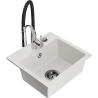 Mexen Milo évier en granit 1 bac avec robinet de cuisine Aster, blanc - 6505-20-73450-07-B