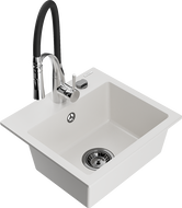 Mexen Milo évier en granit 1 bac avec robinet de cuisine Aster, blanc - 6505-20-73450-07-B