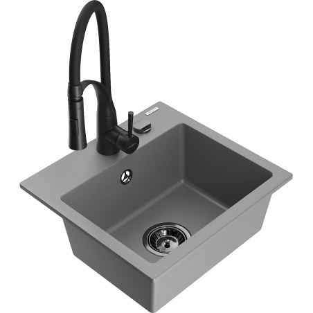Mexen Milo évier granit 1 bac avec robinet de cuisine Aster, gris - 6505-71-73450-70-B