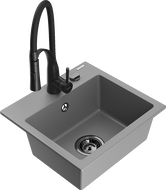 Mexen Milo évier granit 1 bac avec robinet de cuisine Aster, gris - 6505-71-73450-70-B