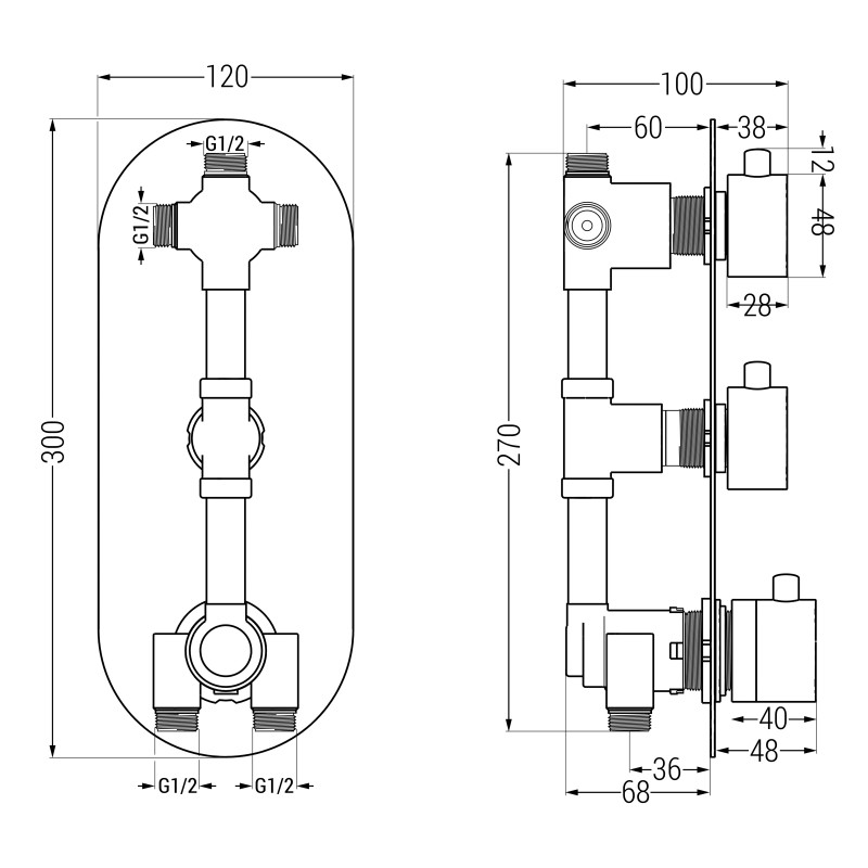 Mexen Kai mitigeur thermostatique baignoire-douche à 3 sorties, gris canon brossé - 77603-66