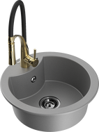 Mexen Diego évier en granit 1 bac avec mitigeur de cuisine Aster, gris - 6512-71-73450-57-B