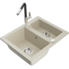 Mexen Carlos évier en granit 1,5 cuves avec robinet de cuisine Flora, beige - 6518-69-670401-07