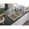 Mexen Carlos évier en granit 1,5 bac avec robinet de cuisine Flora, beige - 6518-69-670401-57-G