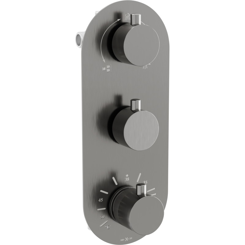 Mexen Kai mitigeur thermostatique baignoire-douche à 3 sorties, gris canon brossé - 77603-66