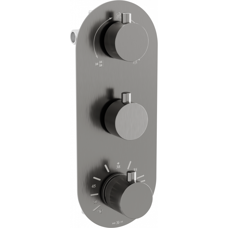 Mexen Kai mitigeur thermostatique pour baignoire-douche à 3 sorties, graphite - 77603-66