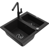 Mexen Carlos évier granit 1,5 cuves avec robinet de cuisine Flora, noir - 6518-77-670401-70-B