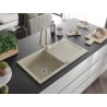 Mexen Leo évier en granit 1 bac avec égouttoir et mitigeur de cuisine Elia, beige - 6501-69-670101-69