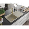 Mexen Leo Évier en granit 1 cuve avec égouttoir et robinet de cuisine Elia, beige - 6501-69-670101-50