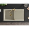 Mexen Leo Évier en granit 1 cuve avec égouttoir et robinet de cuisine Elia, beige - 6501-69-670101-50