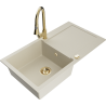Mexen Leo Évier en granit 1 cuve avec égouttoir et robinet de cuisine Elia, beige - 6501-69-670101-50