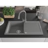 Mexen Leo évier en granit 1 bac avec égouttoir et robinet de cuisine Elia, gris - 6501-71-670101-71