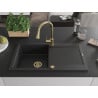 Mexen Leo évier en granit 1 bac avec égouttoir et robinet de cuisine Elia, noir/métallisé argent - 6501-73-670101-50