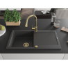 Mexen Leo évier en granit 1-bassin avec égouttoir et robinet de cuisine Elia, noir moucheté - 6501-76-670101-50
