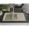 Mexen Matias évier en granit 1,5 bac avec égouttoir et robinet de cuisine Elia, beige - 6502-69-670101-69