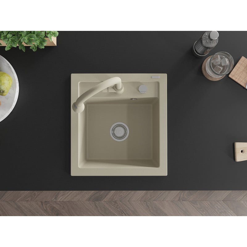 Mexen Vito évier en granit 1-bac avec robinet de cuisine Elia, beige - 6503-69-670101-69