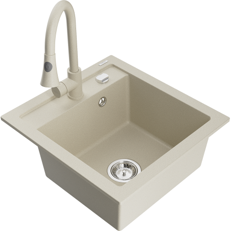 Mexen Vito évier en granit à 1 cuve avec robinet mélangeur Elia, Beige - 6503-69-670101-69