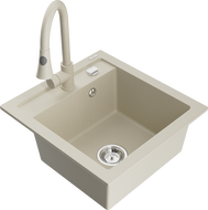 Mexen Vito évier en granit 1-bac avec robinet de cuisine Elia, beige - 6503-69-670101-69