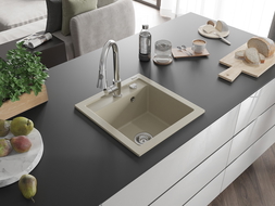 Mexen Vito évier en granit 1-bac avec robinet de cuisine Elia, beige - 6503-69-670101-00
