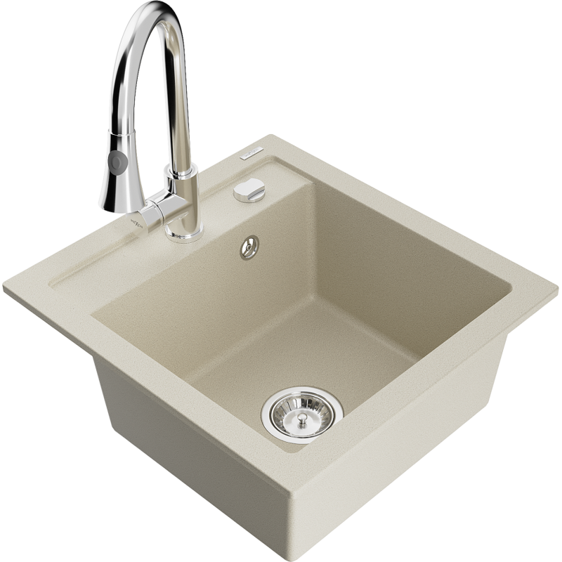 Mexen Vito évier en granit à 1 cuve avec robinet mélangeur Elia, Beige - 6503-69-670101-00
