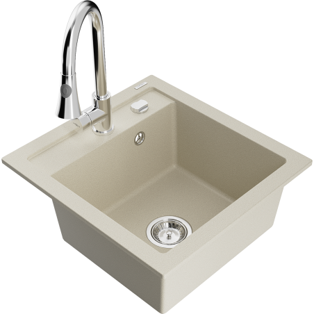 Mexen Vito évier de cuisine en granit 1-cuve avec robinet Elia, beige - 6503-69-670101-00