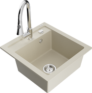 Mexen Vito évier en granit 1-bac avec robinet de cuisine Elia, beige - 6503-69-670101-00