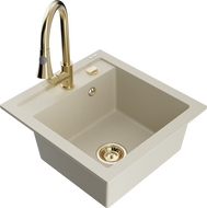 Mexen Vito évier en granit à 1 cuve avec robinet mélangeur Elia, Beige - 6503-69-670101-50