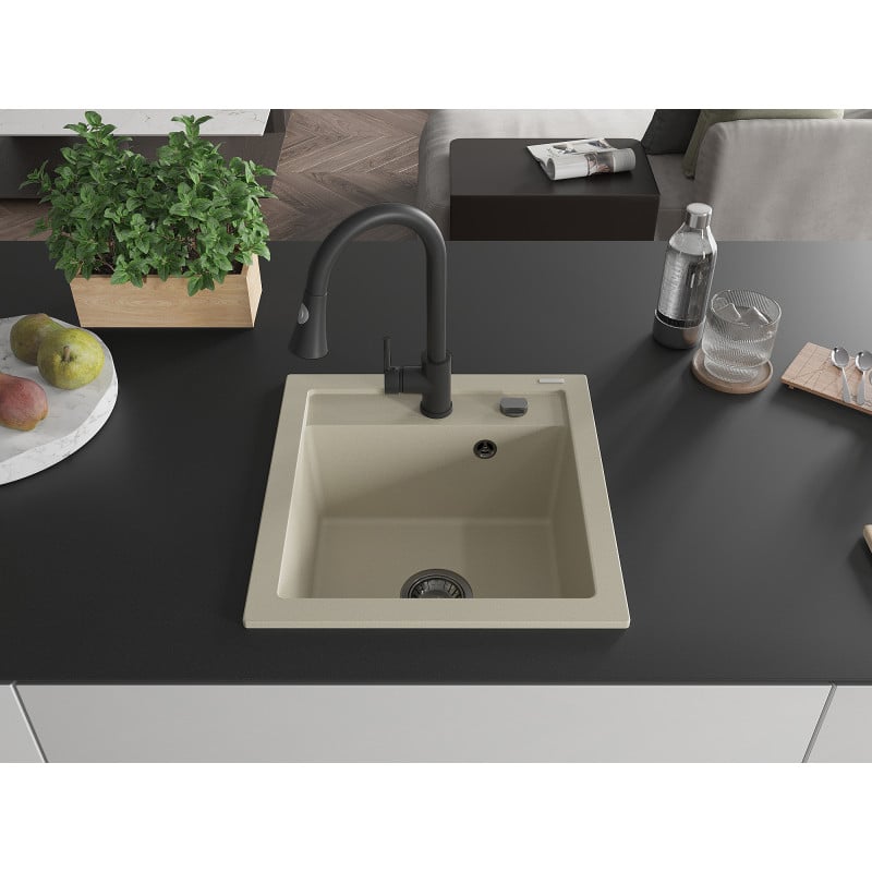 Mexen Vito évier de cuisine en granit 1 bac avec robinet de cuisine Elia, beige - 6503-69-670101-70